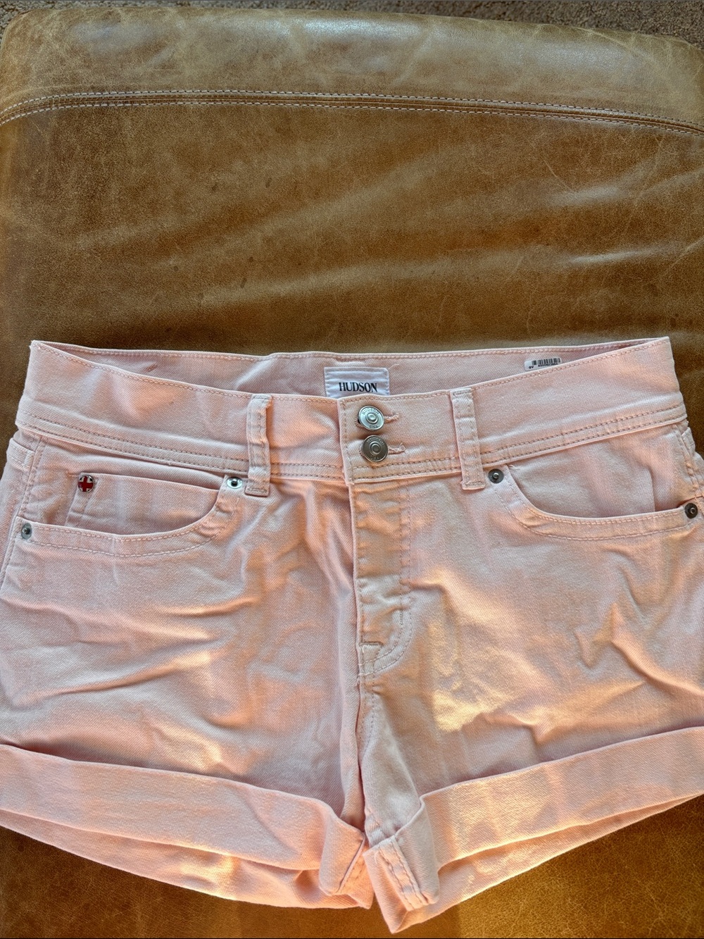 Hudson Light Pink Denim Shorts with Button Waist